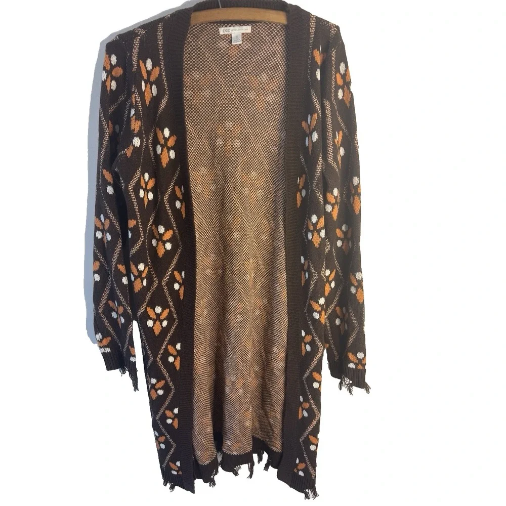 Vtg Retro Hippie Crotchet Cardigan Open Granny Cottagecore Duster Women S
